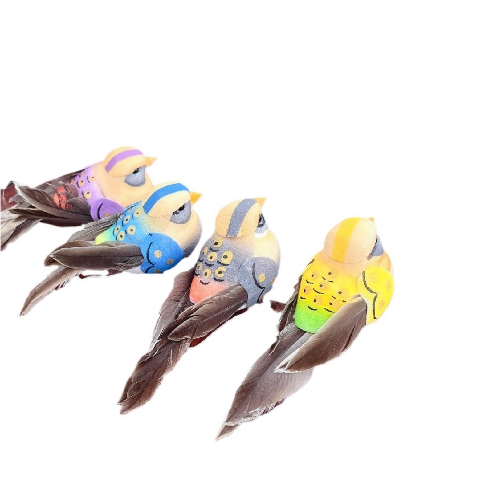Pájaros artificiales de plumas y espuma para decoración de macetas