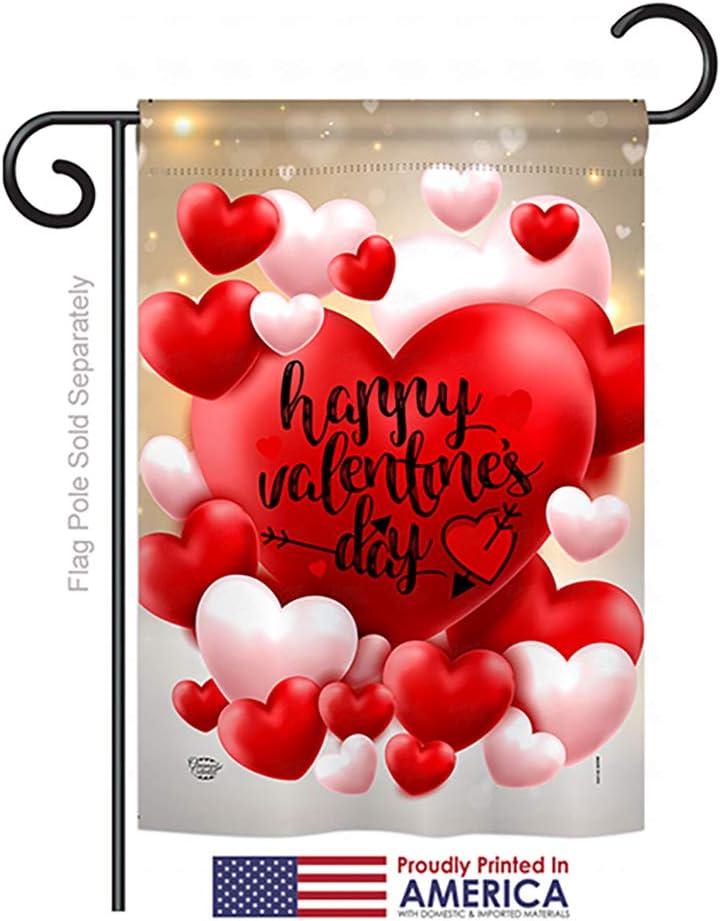 Pop Hearts Valentines Day Garden House Flags Set Springtime Valentine Happy Heart Couple Romantic February Holiday Love Small Decorative Gift Yard Banner Made In USA 28 X 40