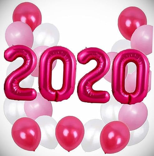 Globos de látex de 40 pulgadas, color rosa, con números 2020, para fiesta de graduación, Año Nuevo, globos colgantes de color brillante para