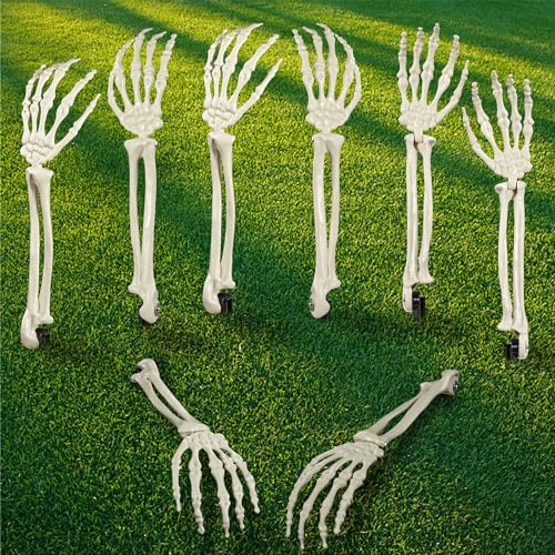AOFOX Halloween Realista Esqueleto Estacas Zombie Ghost Brazo Estaca de plástico Esqueleto Manos Yard Sign para Halloween Props (4-Pares)