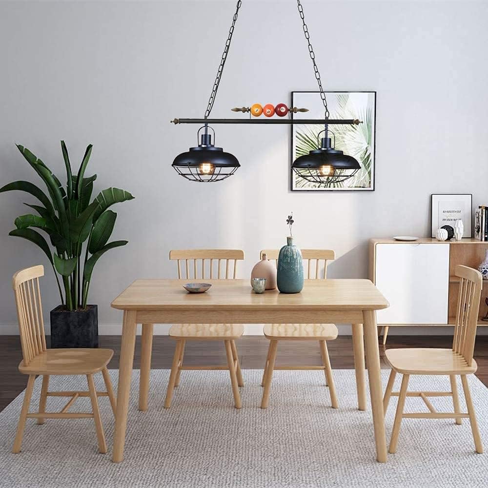 REMAZ Chandeliers,Creative Light 2 Lights Pool Table Lighting Fixture Industrial Vintage Kitchen Island Lighting Bowl Cage Shade with Billiard Ball Decoration for Gaming Room