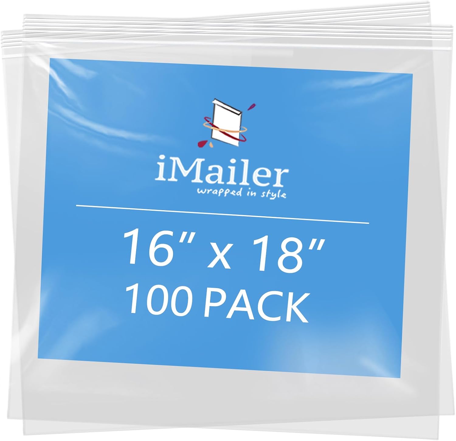 iMailer- 15" x 15" 100 Pack- 2 Mil Resealable Zip Bags- Clear Plastic Bags with Zip Top Lock for Storage, Organizing, Crafts, Travel
