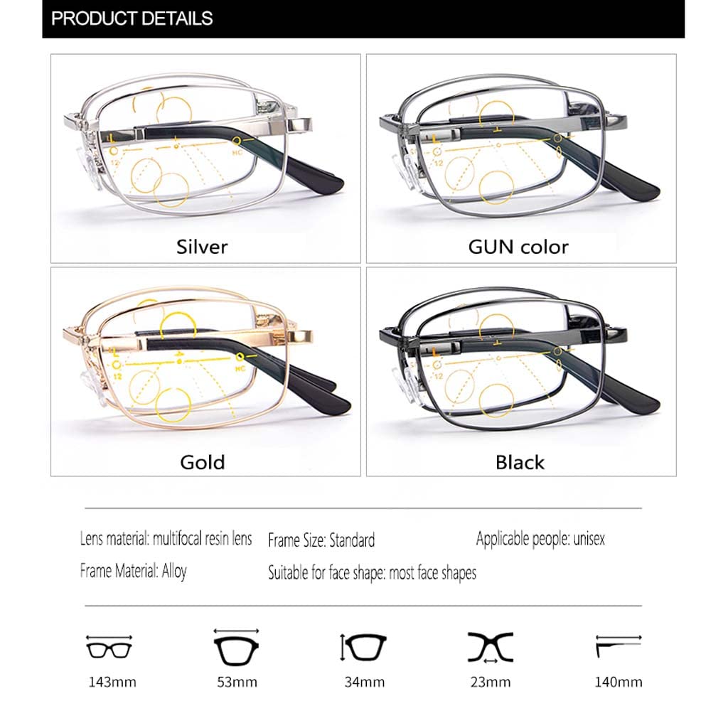 WZX Decoloración lejos y Cerca de Tres usos Gafas de Lectura Plegables para Hombres Anti-radiación antifatiga protección Ocular Viejas Gafas de luz portátiles