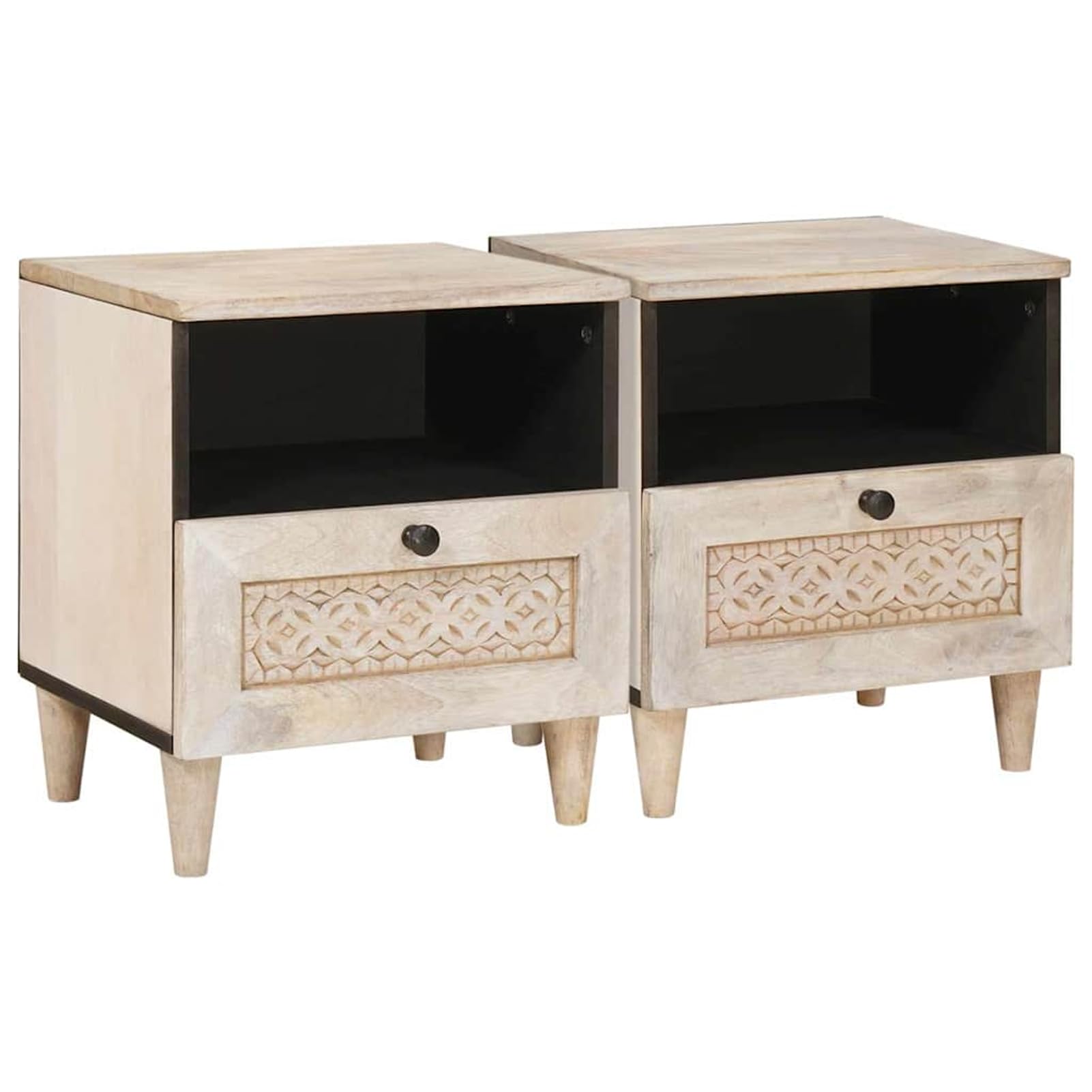 Homgoday Comodino 2 PCS Beige 40 x 33 x 46 cm Legno massello di Mango