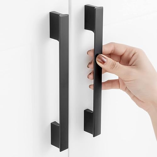 ASKANO AP1098 - Tirador de agujero central de 6-14 pulgadas, color negro moderno, para gabinete de cocina, paquete de 10, herrajes sólidos para