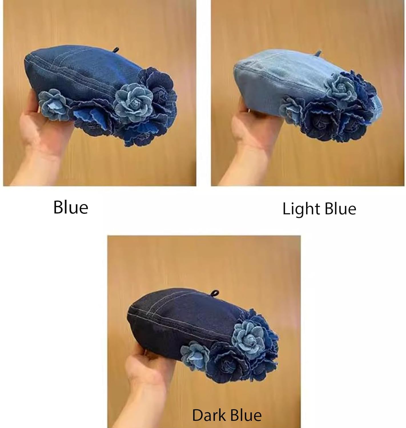 Beret Hat for Women French Artist Painter Beret Fashionable Cute Flower Denim Sun Hat Woman's French Denim Hats Gift - Image 5