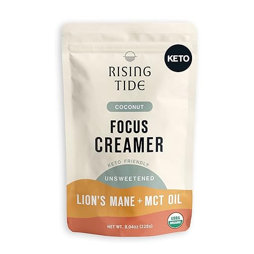 Rising Tide Crema de café Focus Keto con aceite MCT y seta de melena de león, crema orgánica en polvo, crema de superalimentos, vegano, sin lácteos,