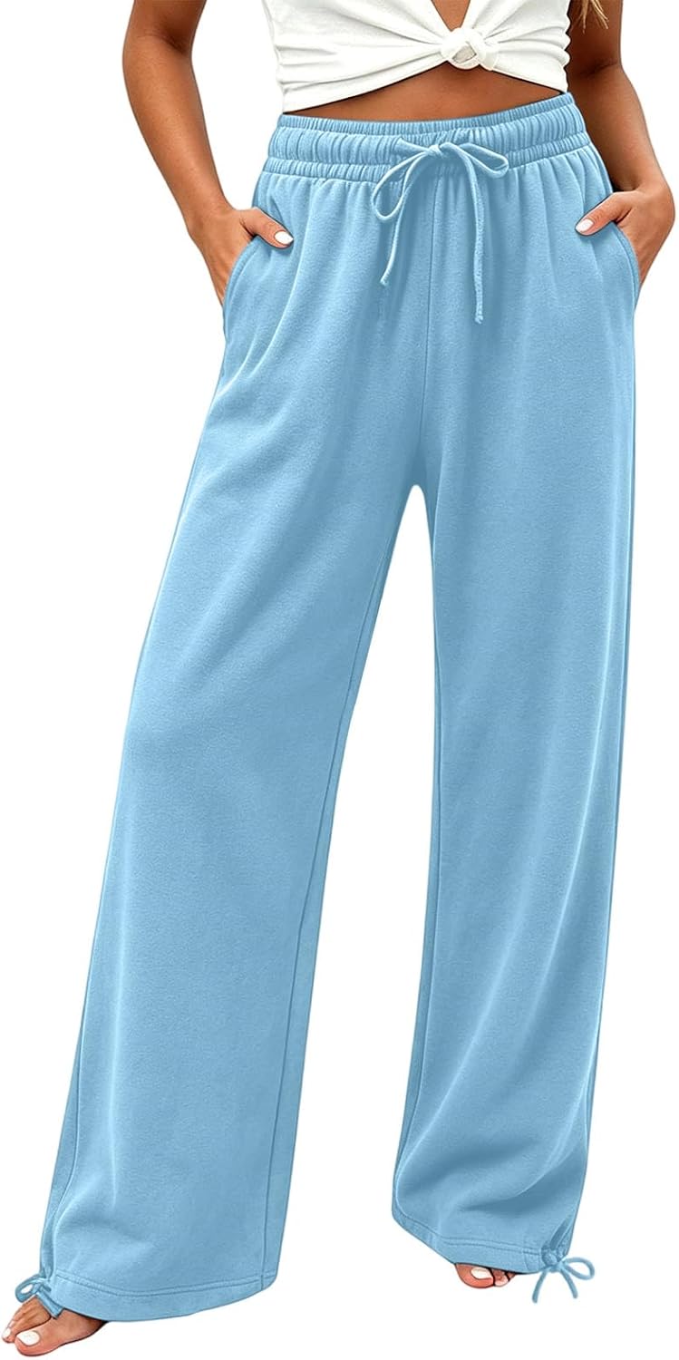 Womens Elastic Waist Drawstring Convertible Wide Leg Sweatpants | Soft Trousers with Side Pockets for Dual Wearing Style, Adjustable Ankle Trackpant, Casual Pant for Gym Travel Daily Wear