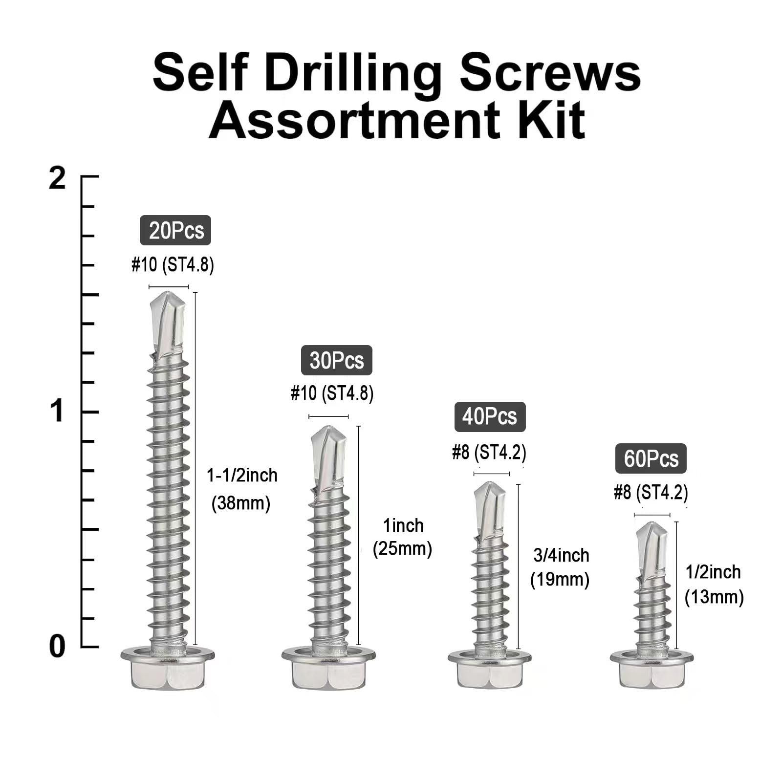 VGBUY Self Drilling Screws - 150 Pcs Stainless Steel -2 VGBUY Self Drilling Screws - 150 Pcs Stainless Steel -2