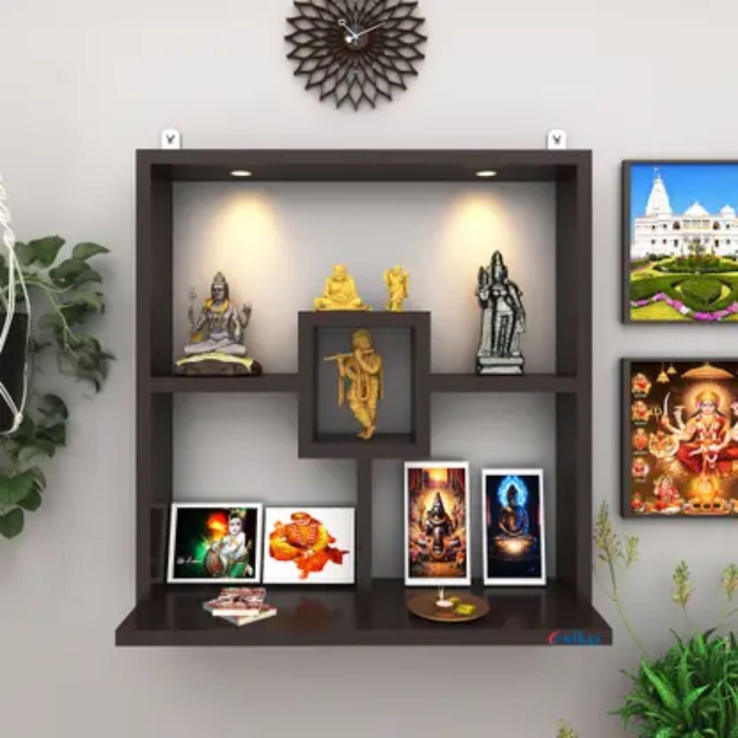 Anikaa Shelly Wall Mounted Hanging Puja Temple Shelf Stylish Wood God Stand for Pooja Room Mandir Stand for Temple (Wenge) D.I.Y-image-21