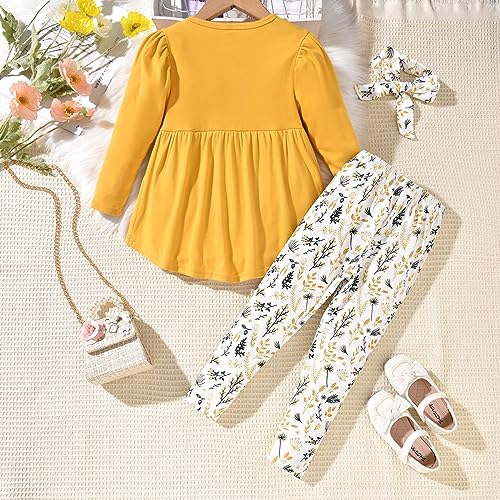 Image of Toddler Girls Long Sleeve Hi-Lo Tops Pant Outfit Fall Winter Clothes with Headband