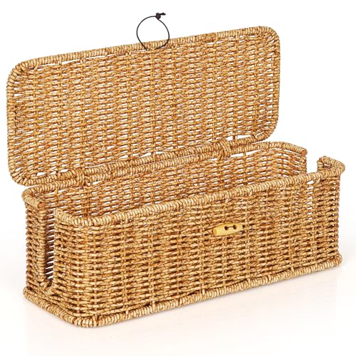 Image of Cable Management Box, Handwoven Faux Rattan Cord Organizer