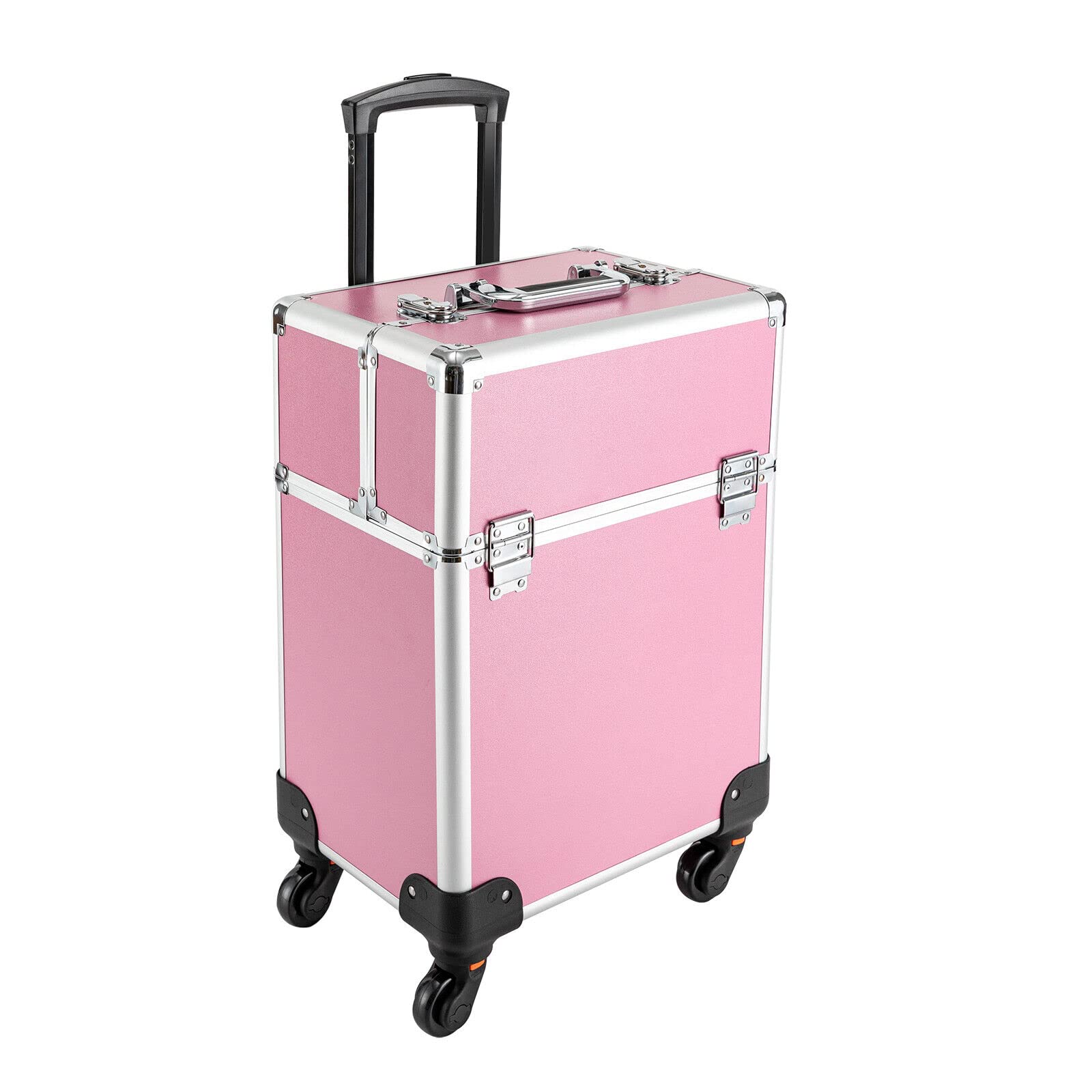 Valise cosmétique à roulettes en aluminium 4-en-1 verrouillable roues pivotantes 360° voyage