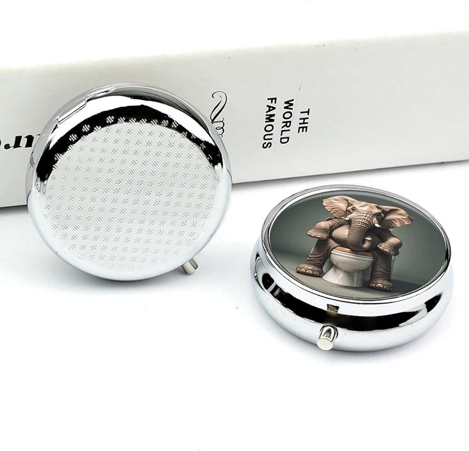 Round Silver Pill Box Small Pill Case for Purse and Pocket 3 Compartment image 5