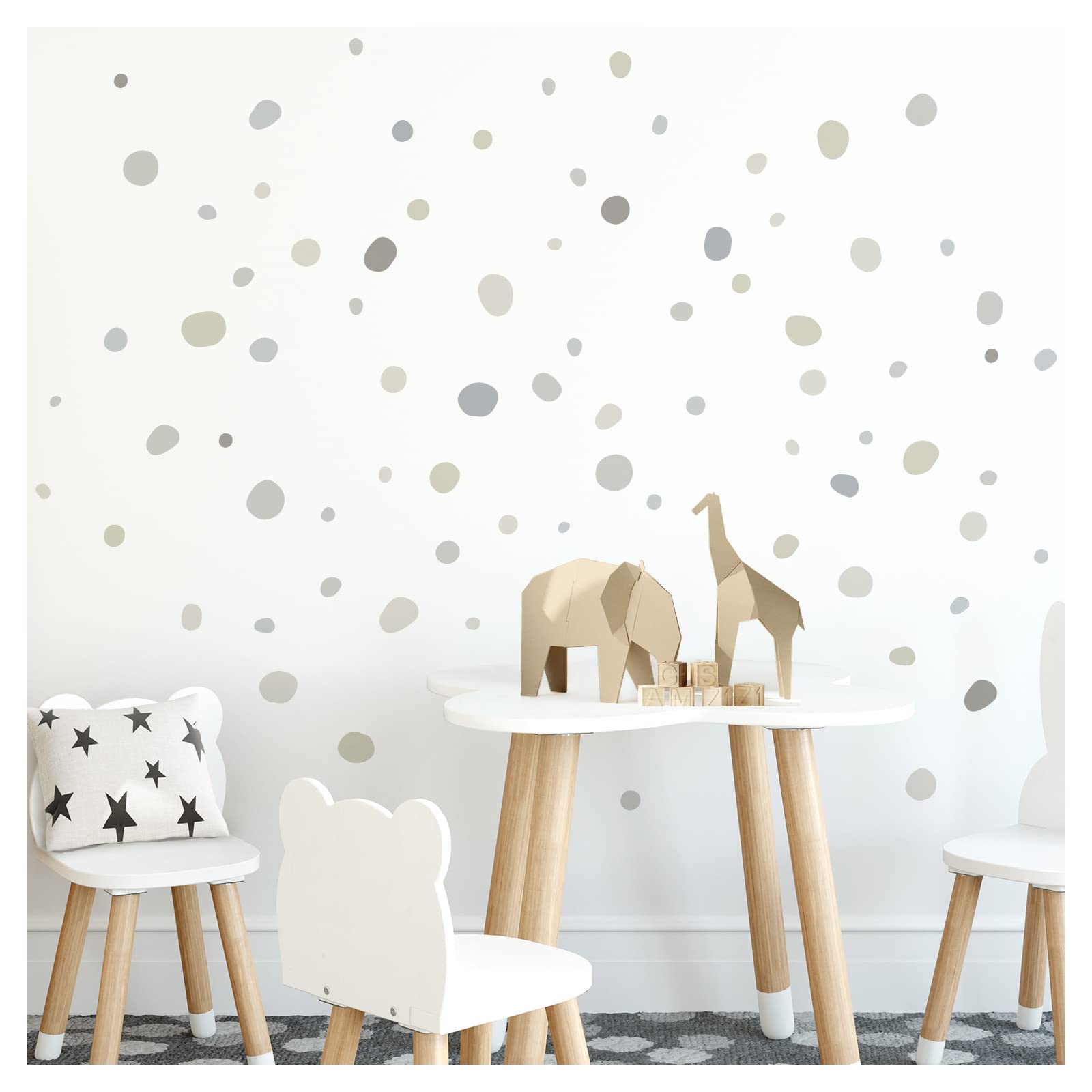 Little Deco Wandtattoo Tupfen für Babyzimmer 92 Stück Kreise Wandsticker Kinderzimmer Punkte in Grau Beige Blau Set Wandaufkleber Dots DL925-20