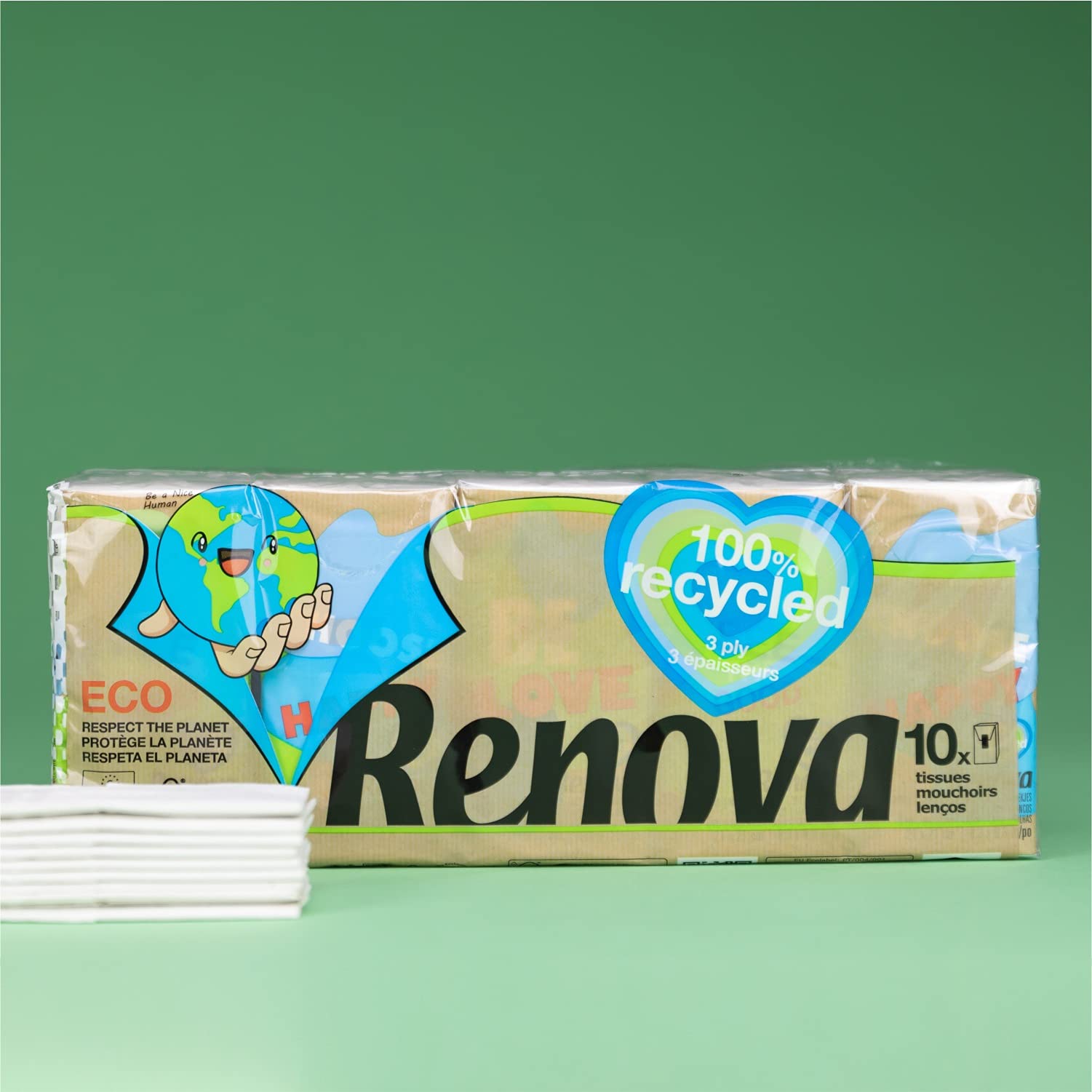Renova Pañuelos de Bolsillo Renova Recycled | 300 paquetes (300 x 9 pañuelos) | 100% Reciclado con Ecolabel y FSC