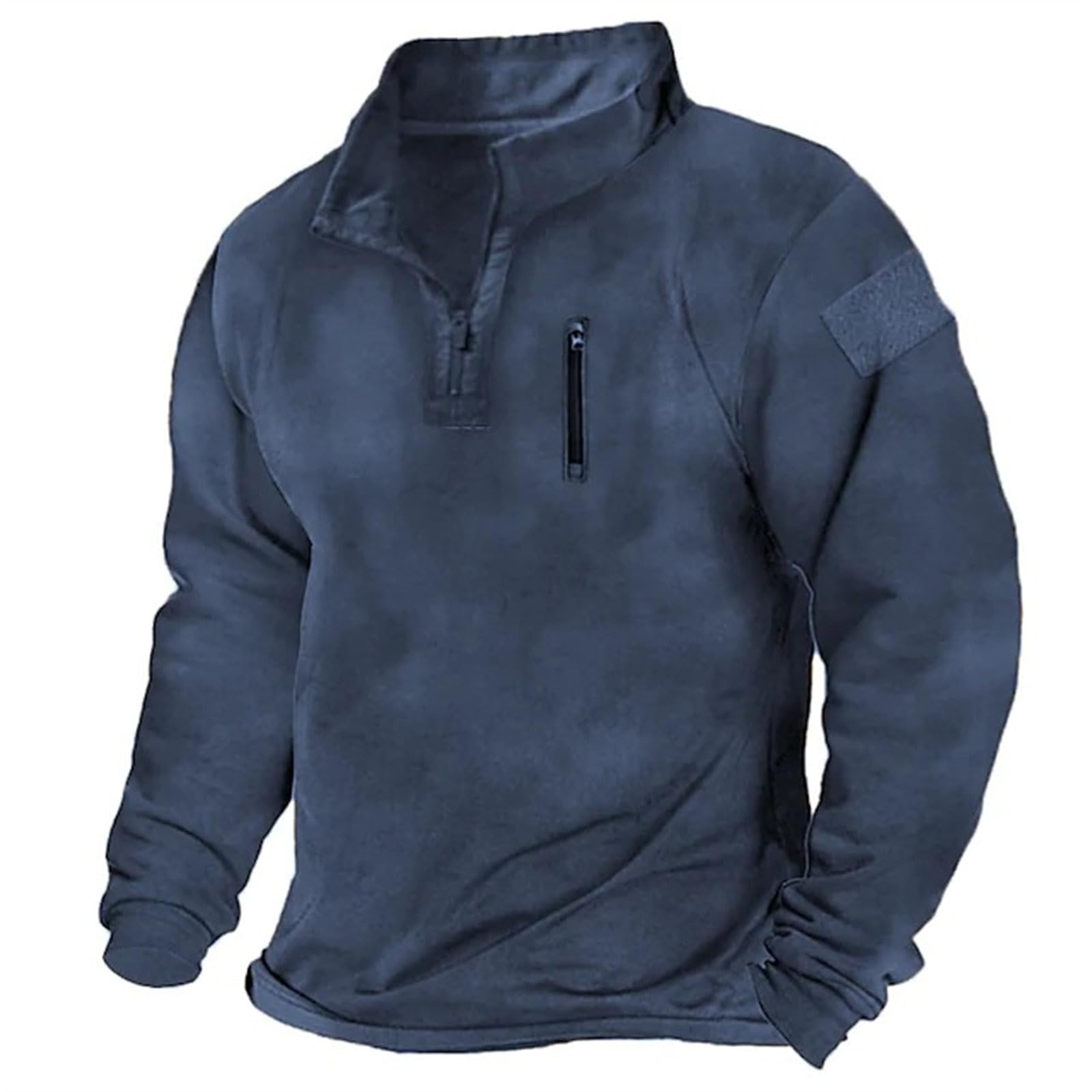 Maglietta da uomo primavera e casual, a maniche lunghe, con chiusura lampo, tinta unita, a maniche lunghe