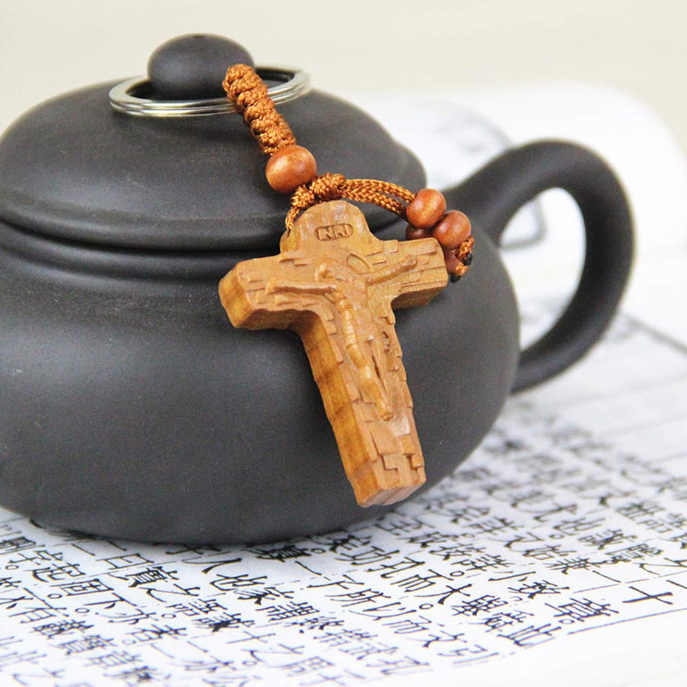 SHERCHPRY 20 Llaveros De Cruz Cristiana, Llaveros Cristianos, Llaveros De Madera De Durazno Tallada, Llavero De Cruz De Madera, Decoración De Jesús Llavero
