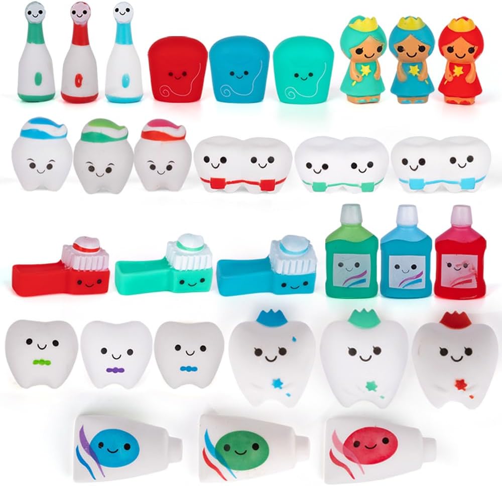 ArtCreativity Dental Character Assortment, Set of 30, Cute Tooth Fairy Toys for Kids, Rubbery Dentist Office Giveaways for Children, Holiday Stocking Stuffers, Unique Birthday Party Favors