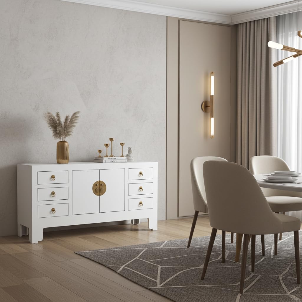 Fine Asianliving Mobile TV Cinese Bianco Neve - Orientique Collezione L121xP37xA61cm Chinesischer TV schrank China Oriental Asiatique Fernsehschrank TV Regal TV Tisch TV Möbel TV Board