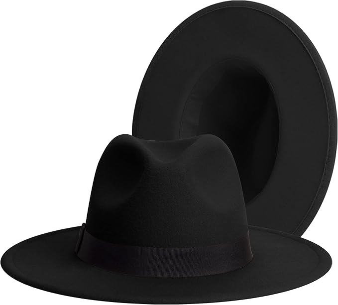 Classic Wide Brim Fedora for Women Men Two Tone Fedora with Band Adjustable Felt Panama Hat