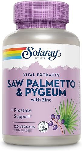 SOLARAY Saw Palmetto & Pygeum  Fórmula avanzada de salud urinaria y próstata para hombre con zinc y vitamina E (120 cápsulas vegetales)