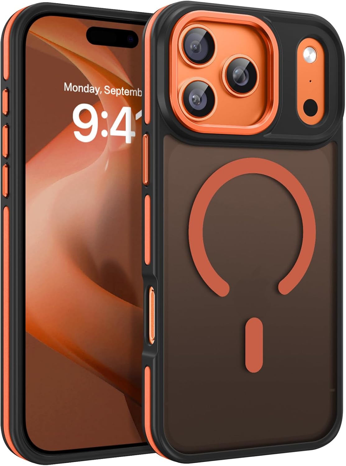 BENTOBEN Magnetic for iPhone 17 Pro Case 2025 [Compatible with Magsafe] [Military-Grade Protection] Matte Women Men Anti-Slip Shockproof Bumper Phone Cases for iPhone 17Pro 6.3", Cosmic Orange/Black - Image 9