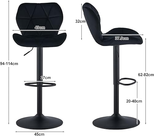 Miniatura 3 de TUKAILAi Juego de 2 taburetes de bar de terciopelo ajustables en altura para desayuno, sillas tapizadas para mostrador de isla de salón, taburetes