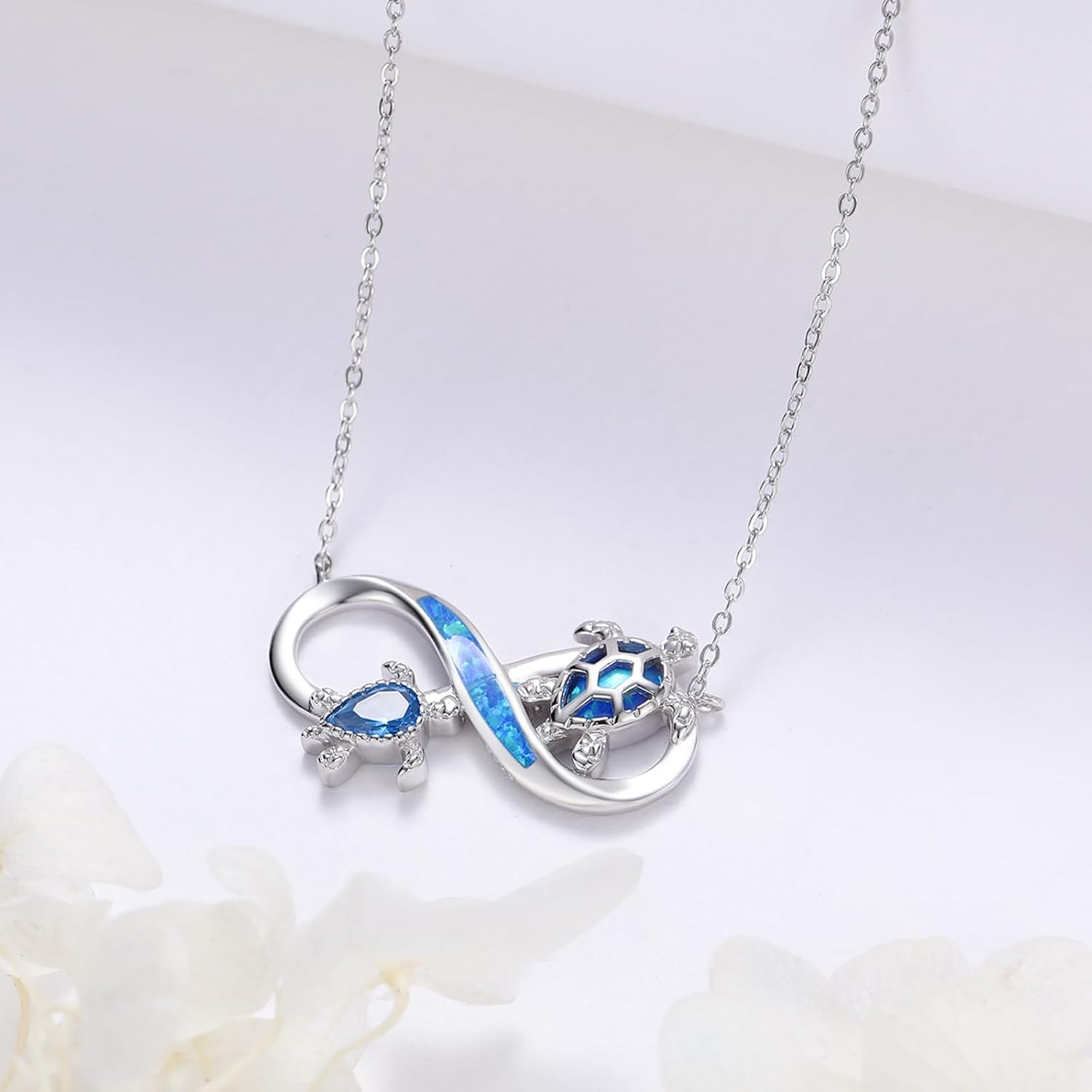 MEDWISE Turtle Necklace for Women 925 Sterling Silver Infinity Blue Opal Sea Turtle Pendant Necklace Ocean Jewelry for Women Birthday Gifts - Image 2