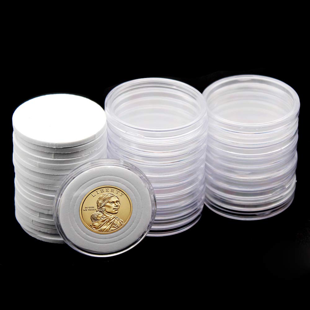 20 Pcs Clear Plastic Coin Capsules, Coin Collection Case of 5 Size with Adjustable Gasket for Coin Collection American Silver Eagle Liberty Coin &JFK Half Dolla Type-I [16/21/26/31/36mm]-20 Pcs
