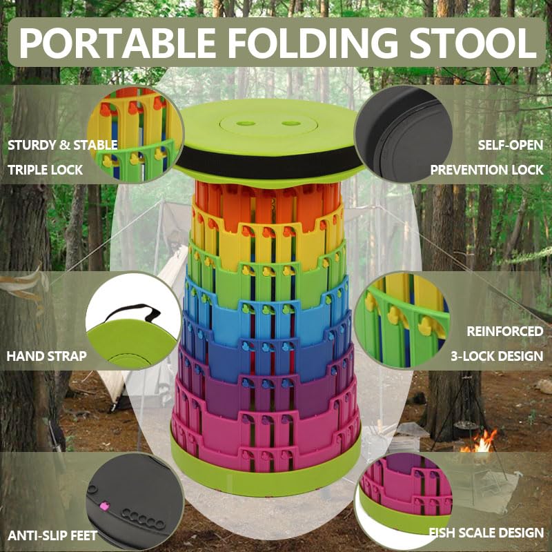 Image of JAEMEYEM Collapsible Stool Chair, Upgraded Folding Stool for Adults Lightweight, Sturdy, Adjustable, Portable, Foldable Seat Sturdy Stools for Outdoor Camping Fishing Hiking Gardening BBQ