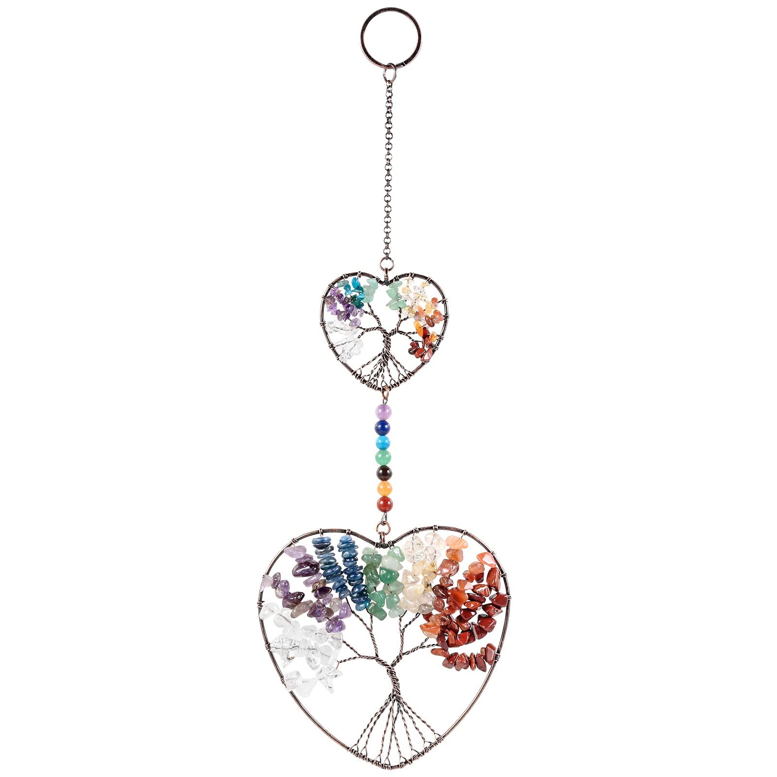 TUMBEELLUWA Baum Des Lebens Hänge-Deko – Kristallsteine In Hufeisenform, 7-Chakra-Steine, Ca. 32–34 Cm (für Fenster, Wand, Geschenk)