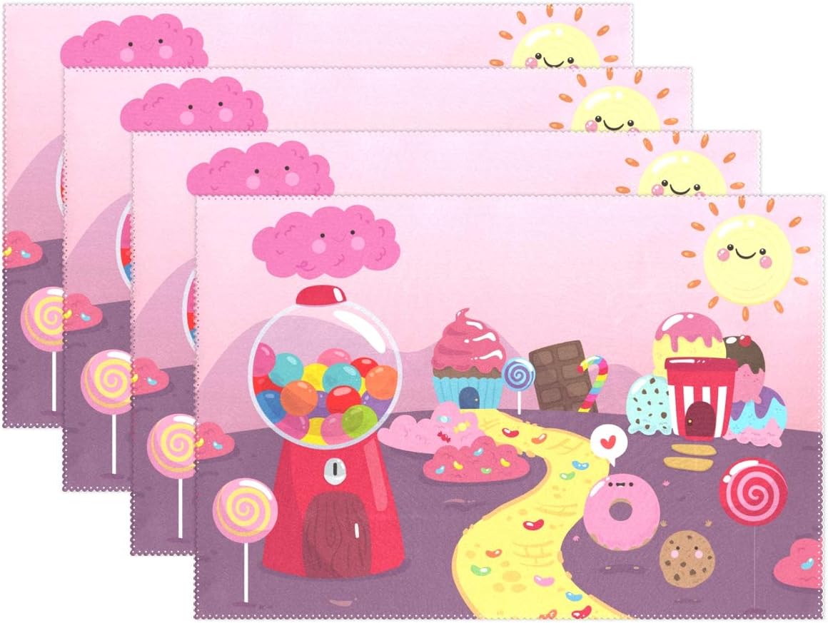LIANCHENYI Candy Land Heat-resistant Placemats, Polyester Tablemat Place Mat for Kitchen Dining Room Set of 4