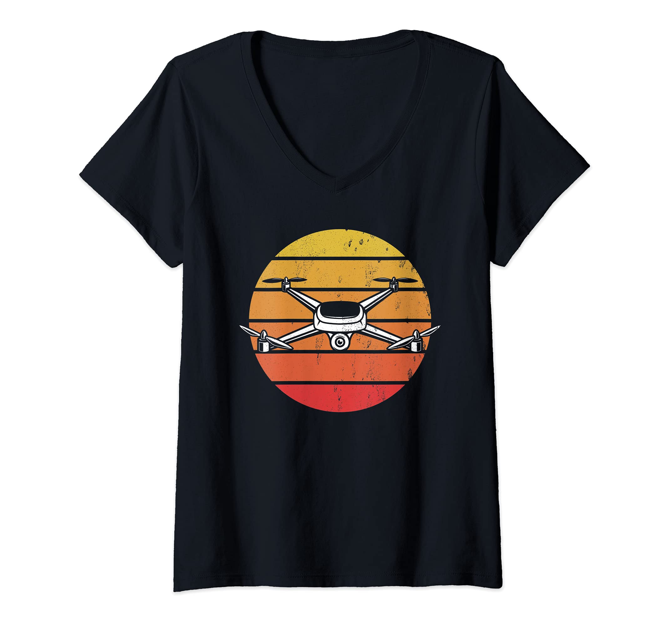 Womens Retro Vintage Quadcopters Drones Quadcopter Drone Pilot V-Neck T-Shirt