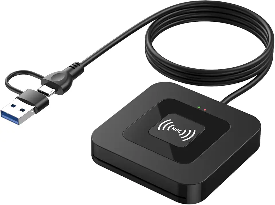 Leitor de cartão inteligente NFC CAC Militar, interface dupla USB DOD Militar ID/IC leitor de cartão com NFC sem contato, adaptador USB C compatível com Windows, Linux, MacOS