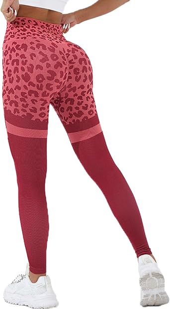 Butt Lifting Leggings for Women- Leopard Print Gym Pants, Seamless High Waisted Athletic Yoga Leggings
