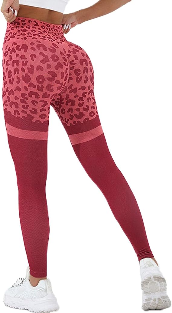 Butt Lifting Leggings for Women- Leopard Print Gym Pants, Seamless High Waisted Athletic Yoga Leggings