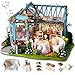 GuDoQi Miniatura Casa delle Bambole con Musica e Mobili, Kit di Modelli Artigianali Fai-da-Te da Costruire e Collezionisti, Negozio di tè da Giardino Fatto a Mano