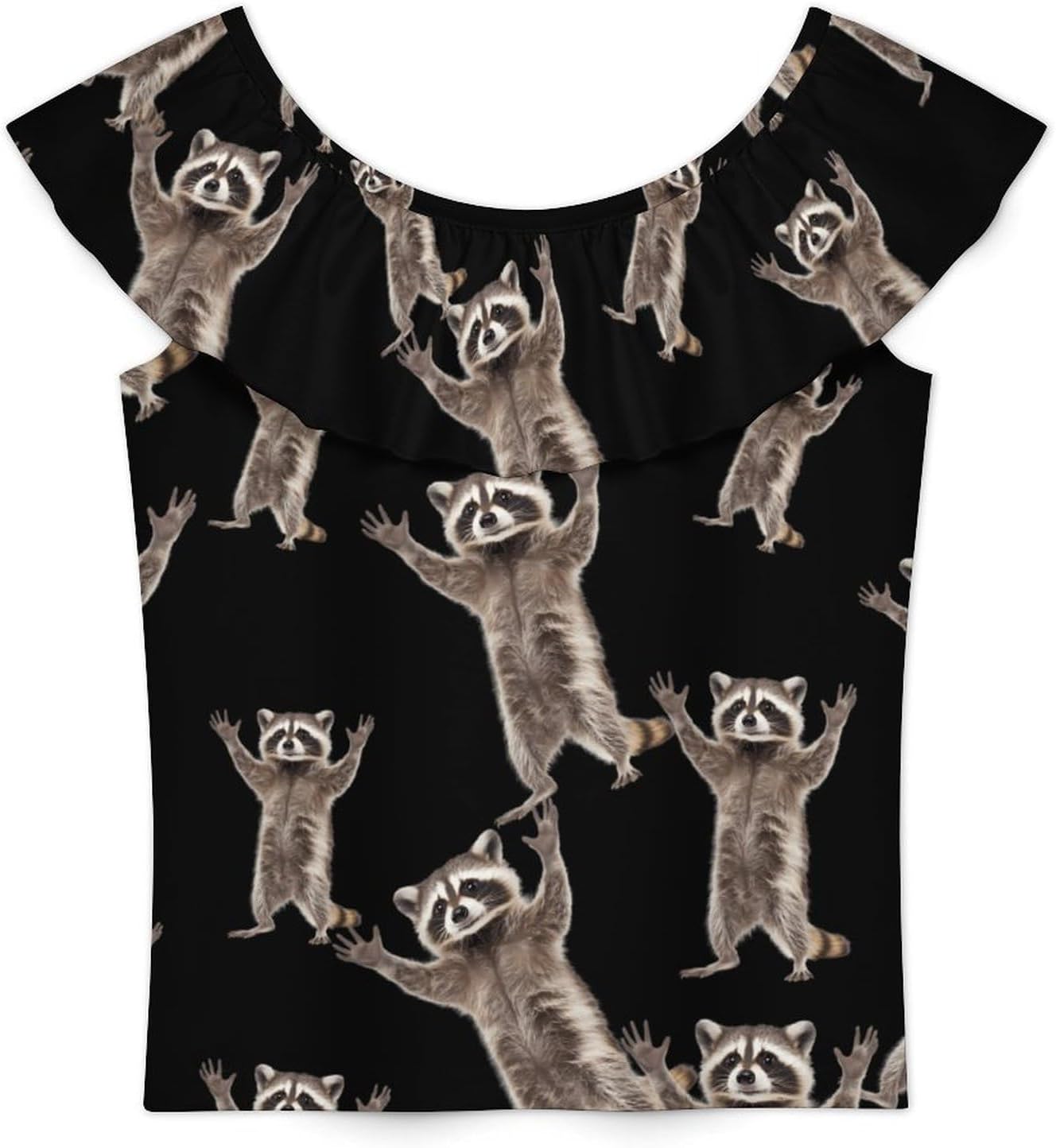 Cute Raccoon Girls T-Shirts Top Ruffle Short Sleeve Blouse Casual Graphic Tees