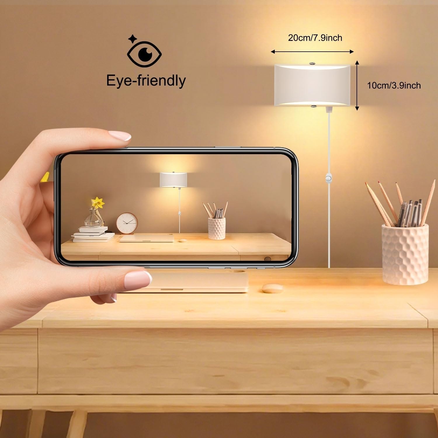 Lightess 12W Plug in Wall Sconces Modern LED Wall Light Dimmable Indoor Up Down Wall Lamp for Bedroom Living Room Hallway Staircase, Warm White, Aluminum