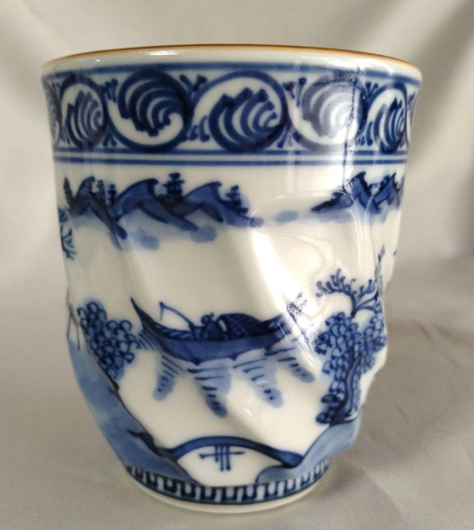 松谷窯 叶松谷 山水古紋 湯呑 清水焼 工芸品 染付山水 湯呑 松谷窯 初代叶松谷(KANOU-Syokoku 京都 1899-1965