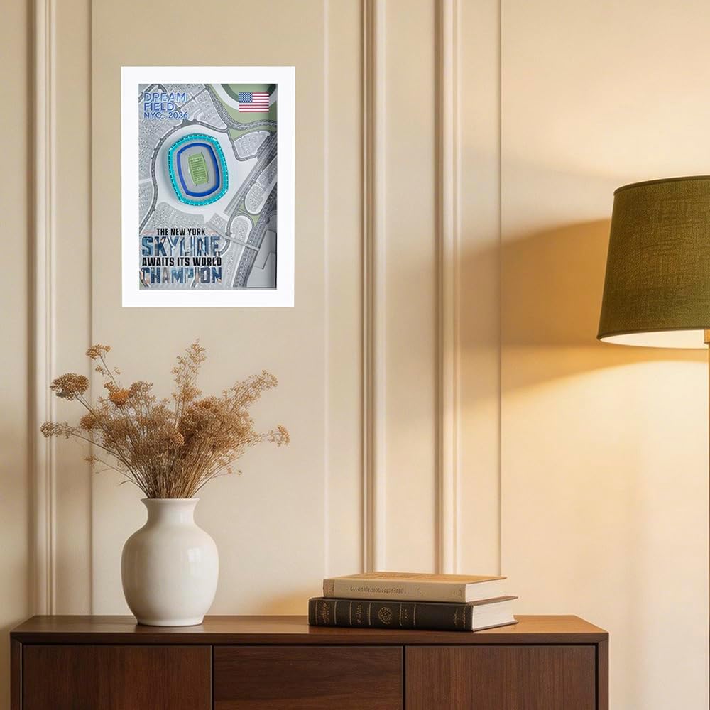 3D Stadium Wall Art, Football Field Miniature Model, Framed Sports Decor for Study Room, Fan Gift (white)
