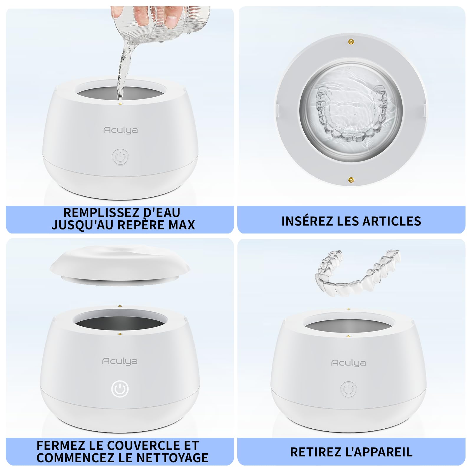 Nettoyeur Ultrasons, 48 kHz Dispositif de nettoyage par ultrasons pour bagues, aligneurs dentaires, appareils de contention, gouttières nocturnes et gouttières de blanchiment, 200ml