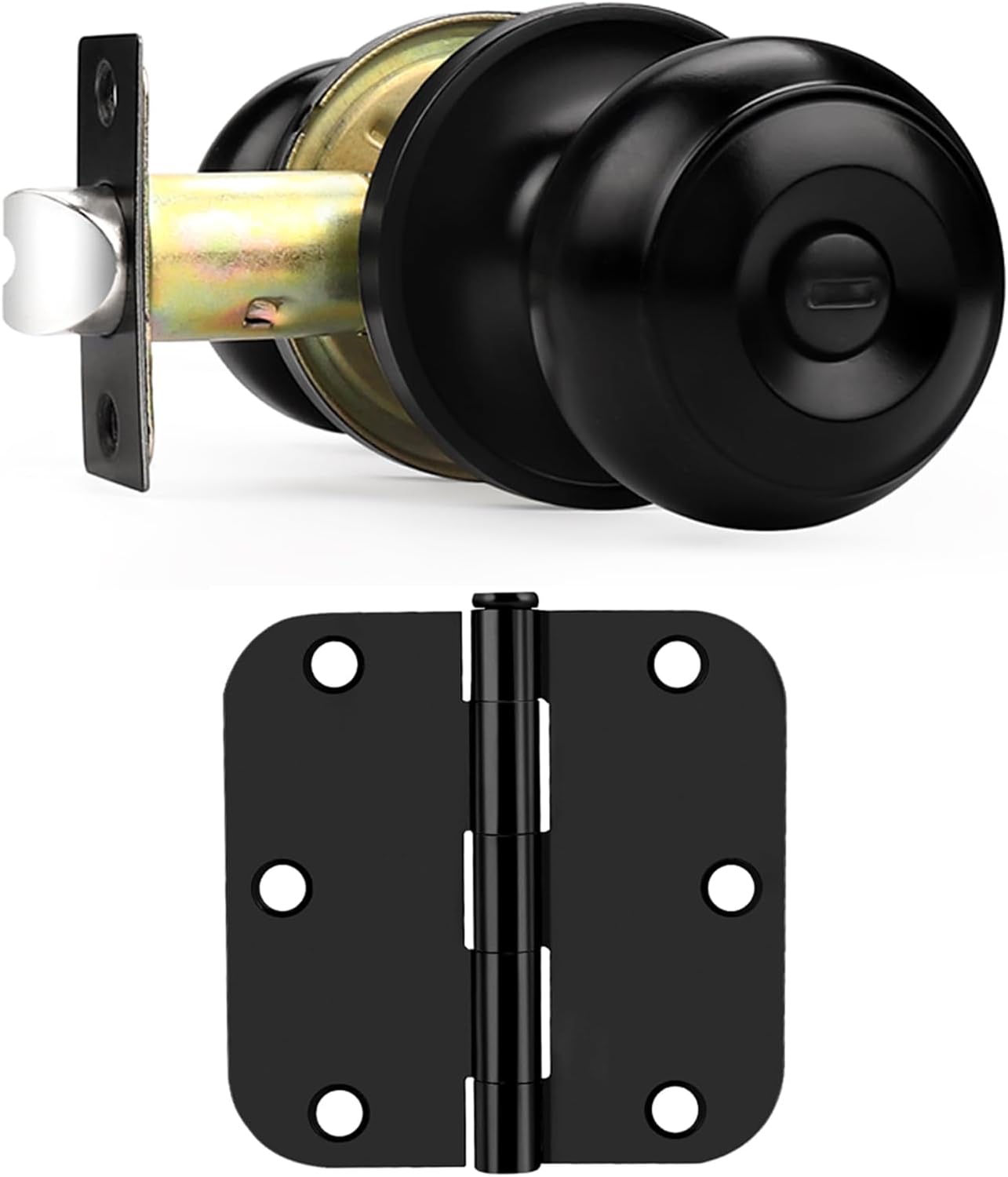 Probrico 6 Black Bedroom Bathroom Door Knobs and 18 Black Door Hinges Bundle Set, 3.5 X 3.5 Inch Door Hinges Rounded 5/8" Radius Corners