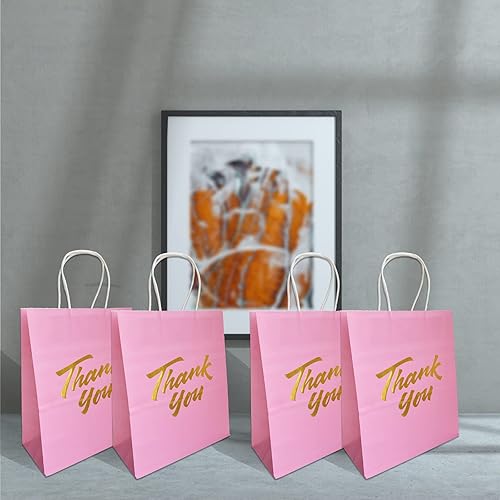 Miniatura 4 de XIAMUY 50 bolsas de regalo rosas de 8 x 4.25 x 10.5 pulgadas, bolsas de papel medianas con asas, bolsas de regalo de agradecimiento rosas, bolsas de