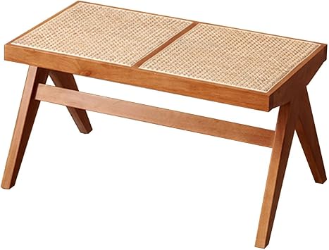 Wood Rattan Entryway Dining Bench Seat Wooden Indoor End of Bed Bench for Bedroom Farmhouse Narrow Bench with Rattan Woven Top for Living Room Dining Room HallwayCherry wood color,86cm/34in