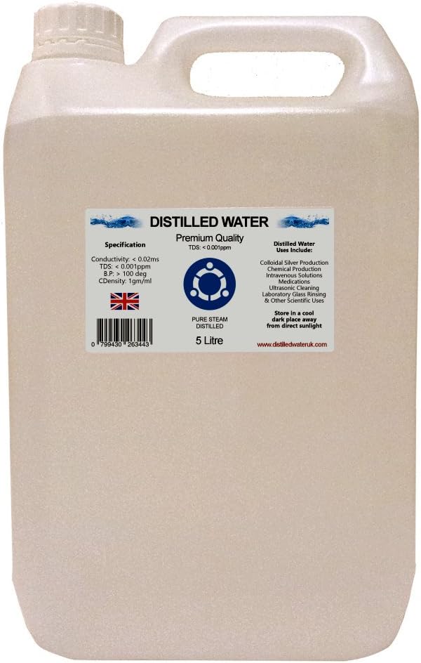Distilled Water - 5 Litre (5L) - Pure Steam Distilled - 0ppm
