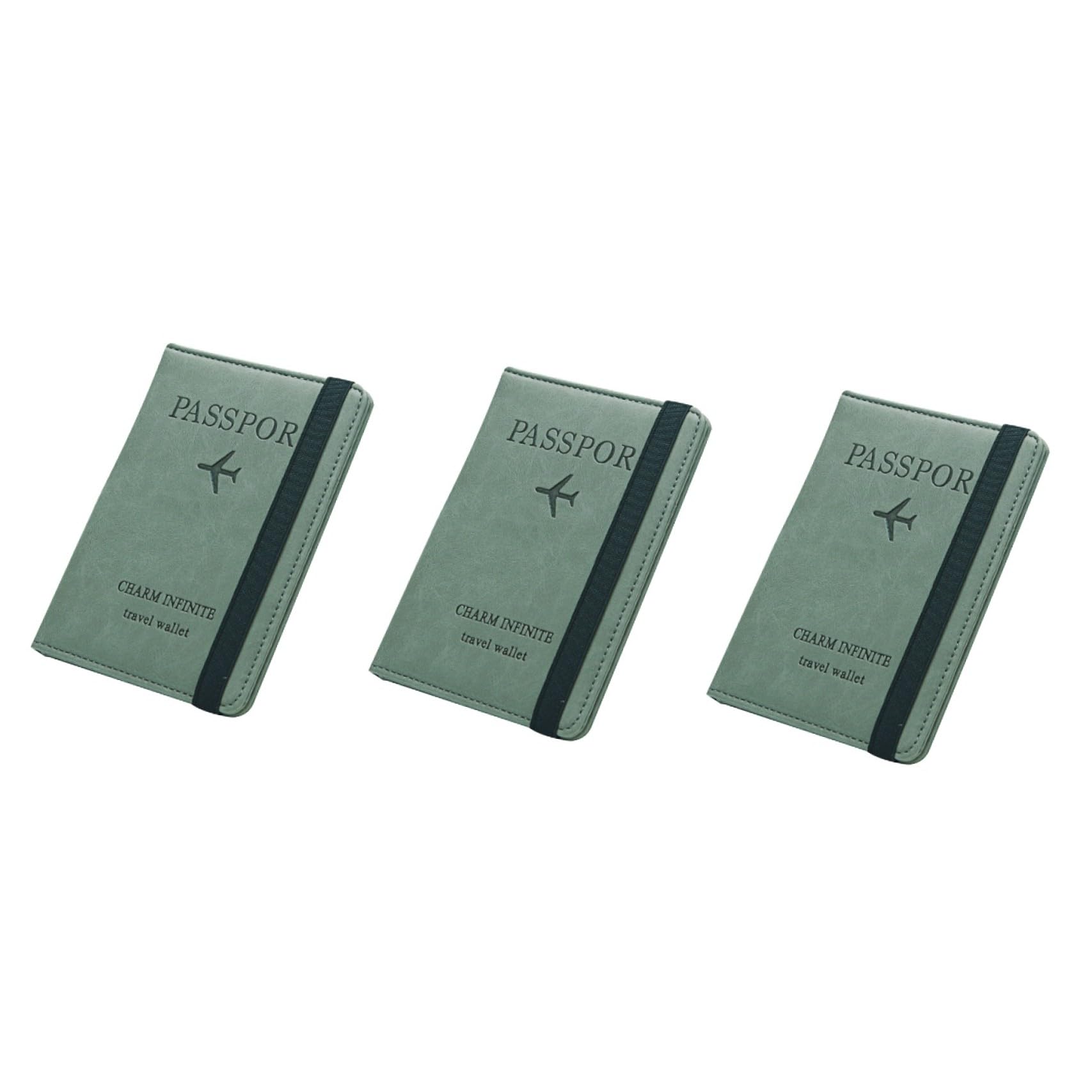 LIFKOME 3pezzi Portafoglio Rfid Per Passaporto Slim Pu Verde Borsa Multi-funzione Per Carte e Documenti Portafogli Per Donne e Ragazze Con Doppia Zip Design Pratico e Compatto Per Ufficio