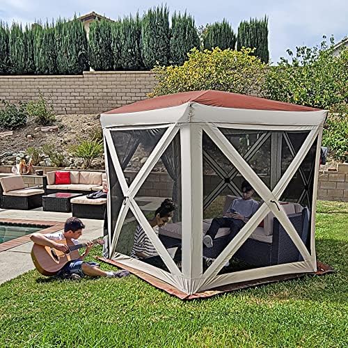 Axplor Outdoor 10x10 Pop Up Canopy Tent | Camping Gazebo | Portable 5-Sided Screen House with No-See-Um Mesh, Standing Height, Water-Resistant Outdoor Shelter, Carry Bag, Stakes & Guy Lines Included