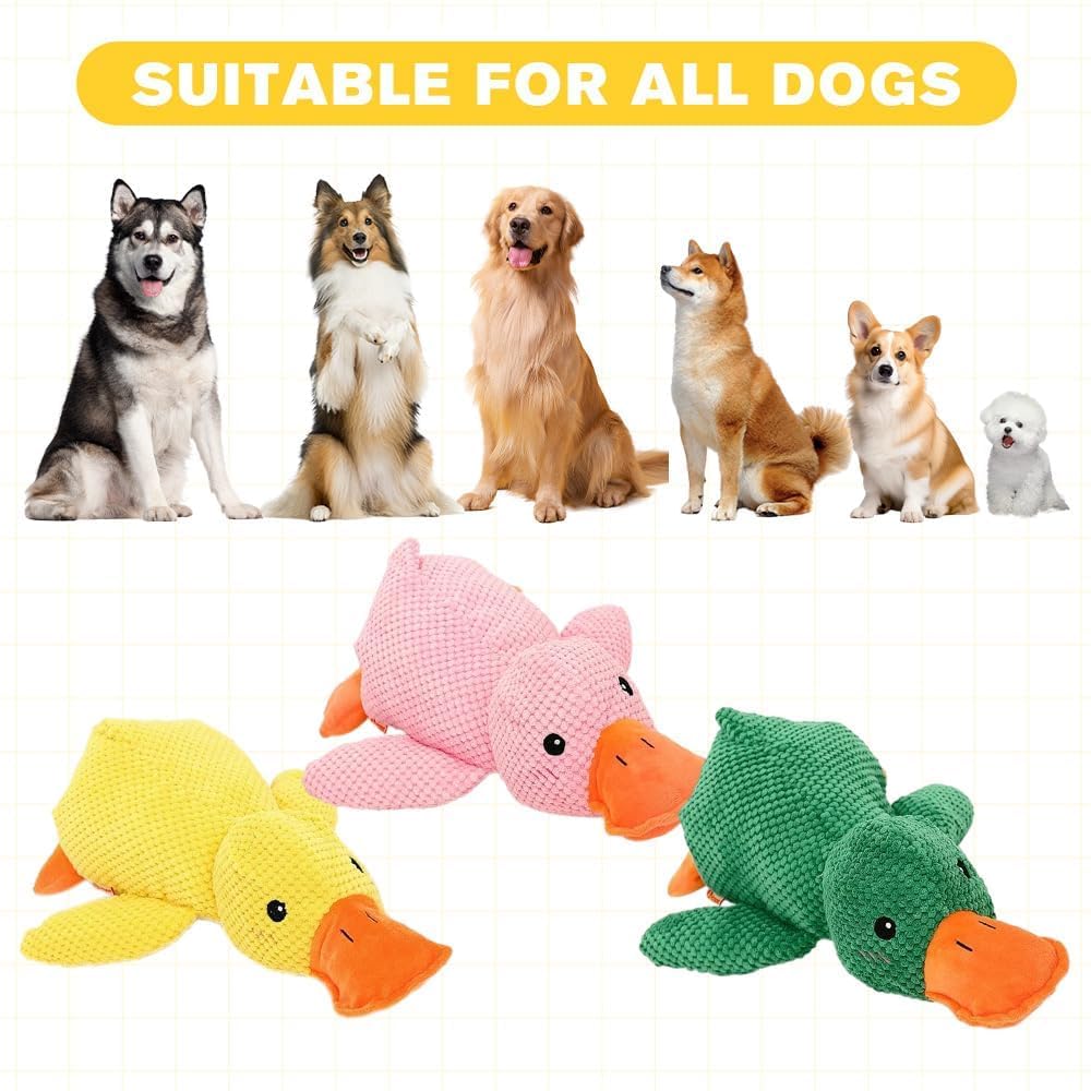 The Mellow Dog – Lot de 3 jouets à mâcher pour chiens d'intérieur – Canard calmant – Jouet en peluche durable jaune – Jouet à mâcher pour chiens d'intérieur